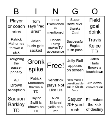 Super Bowl LIX Bingo Card