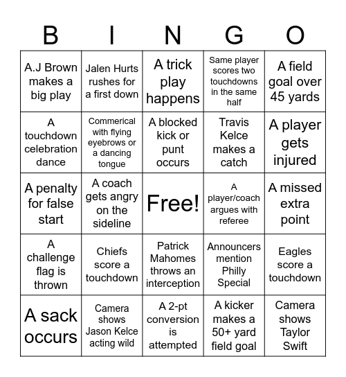 Super Bowl Bingo! Bingo Card