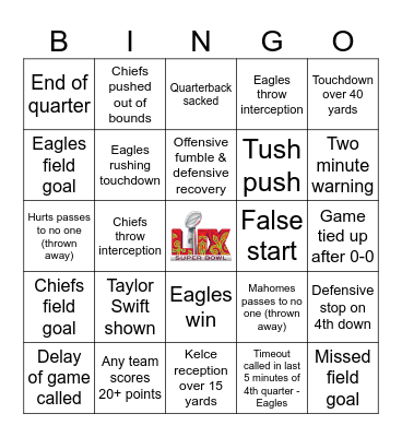 Super Bowl 2025 Bingo Card
