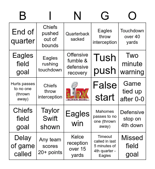 Super Bowl 2025 Bingo Card