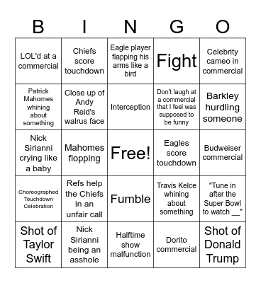 Super Bowl LIX Bingo Card