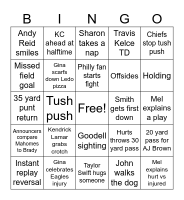 Super Bowl LIX Bingo Card