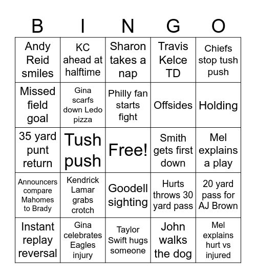 Super Bowl LIX Bingo Card