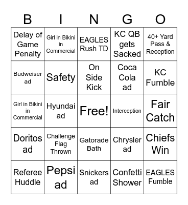 Super Bowl Bingo Card