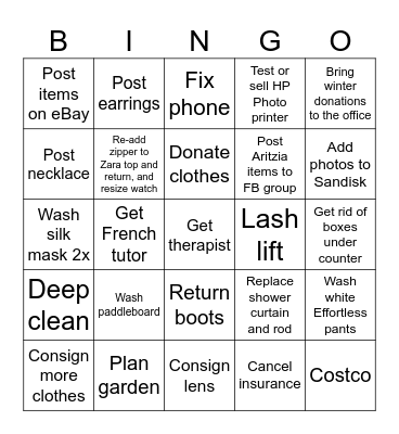 Errands Bingo Card