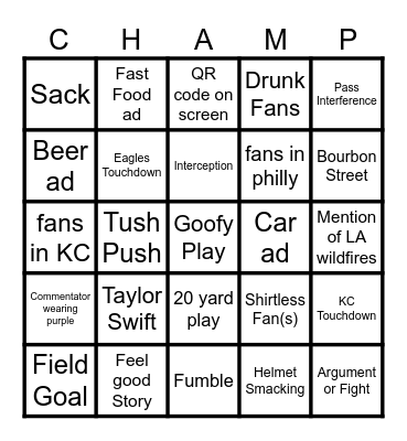 SUPER BOWL BINGO Card
