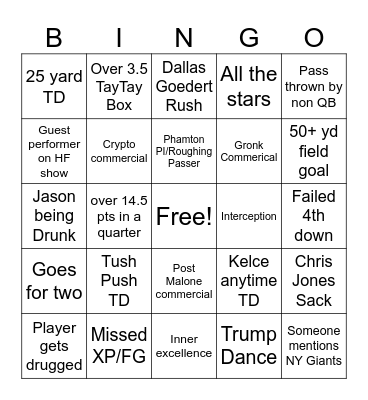 SuperBowl Bingo Card