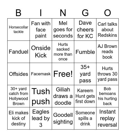 Super Bowl LIX Bingo Card