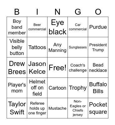 Super Bowl LIX Bingo Card