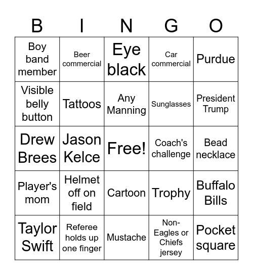 Super Bowl LIX Bingo Card