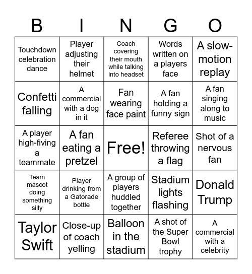 Super Bowl Bingo Card