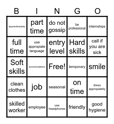 WORK Bingo Card