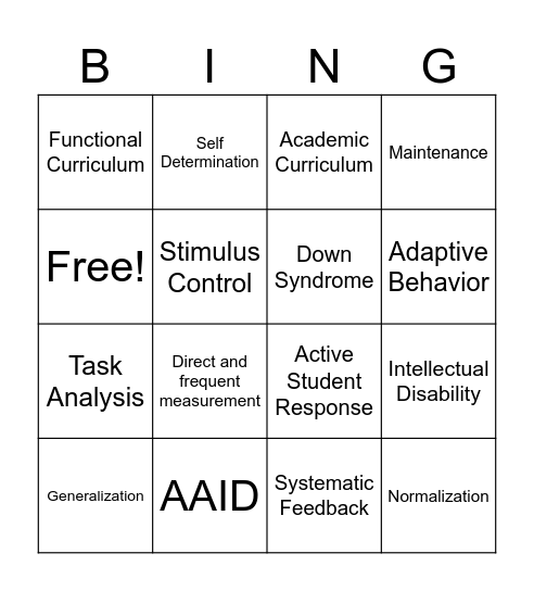 Chapter 4 Bingo Card