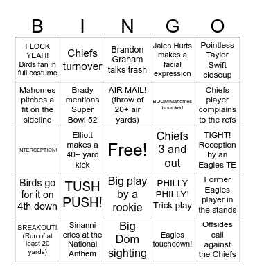 Super Bowl Bingo Card