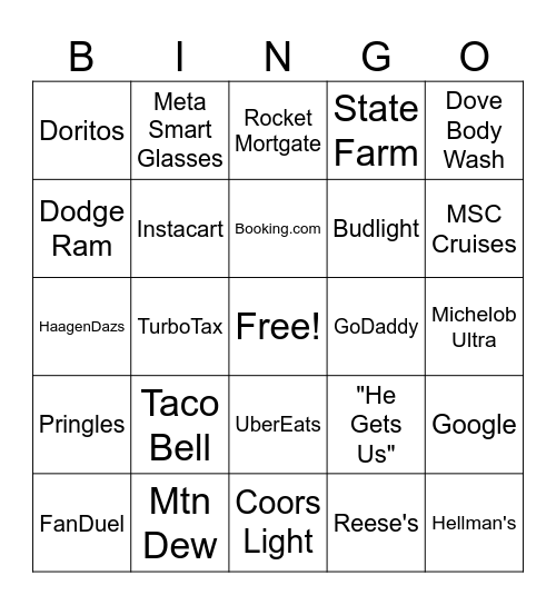 Superbowl LIX Bingo Card