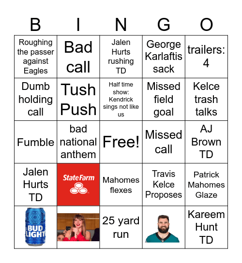 SUPERBOWL CHIEFS X EAGLES Bingo Card