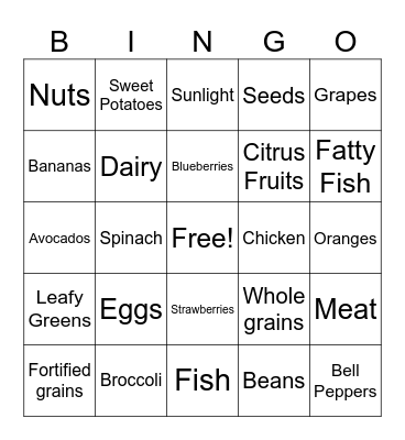 Vitamins & Health Benefits Bingo Card