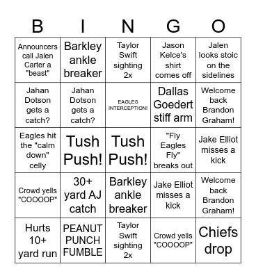 Superbowl Bingo Card