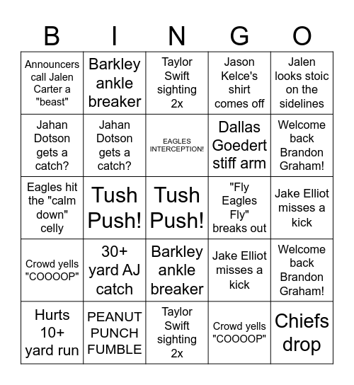 Superbowl Bingo Card