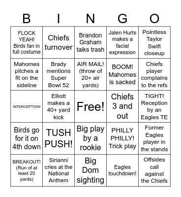 Super Bowl Bingo Card