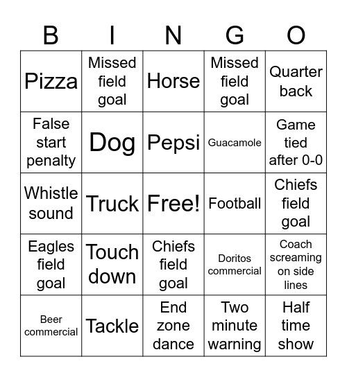 Souper Bowl Bingo Card