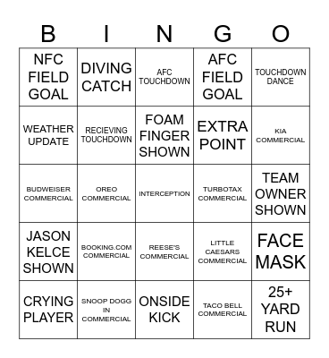 SUPER BOWL 59 BINGO!!!!! Bingo Card
