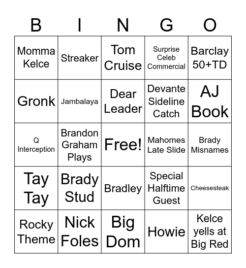 Superbowl 59 Bingo! Bingo Card