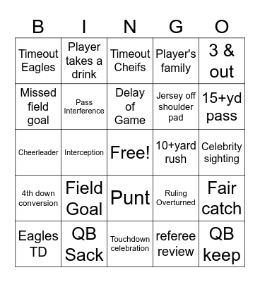 BIG GAME BINGO Card