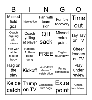 Super Bowl Bingo (Kids) Bingo Card