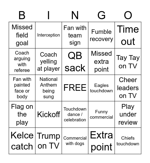 Super Bowl Bingo (Kids) Bingo Card