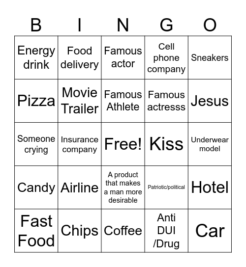 Commercials! Bingo Card