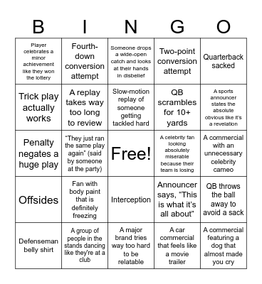 2025 Super Bowl Bingo Card