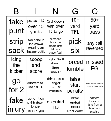Super Bowl Bingo Card