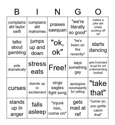 park watching football bingo Card