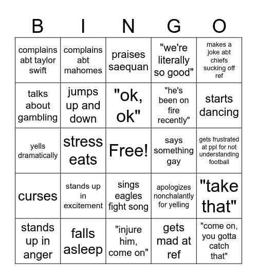 park watching football bingo Card