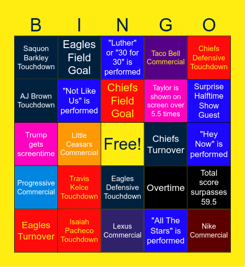 LIV Super Bowl Bingo Card