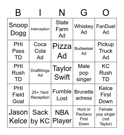 🏈 BIG GAME BINGO 🏈 Bingo Card