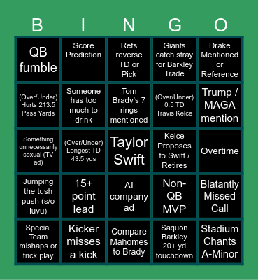 SUPERBOWL 59 BINGO Card