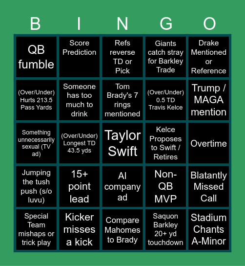 SUPERBOWL 59 BINGO Card