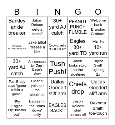 Superbowl Bingo Card