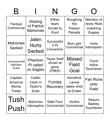 Super Bowl LIXSq Bingo Card