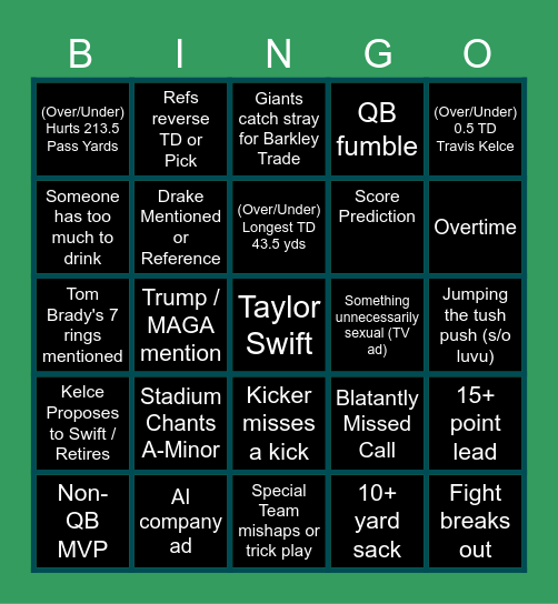 SUPERBOWL 59 BINGO Card
