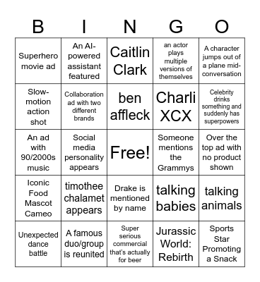 SUPERBOWL BINGO Card