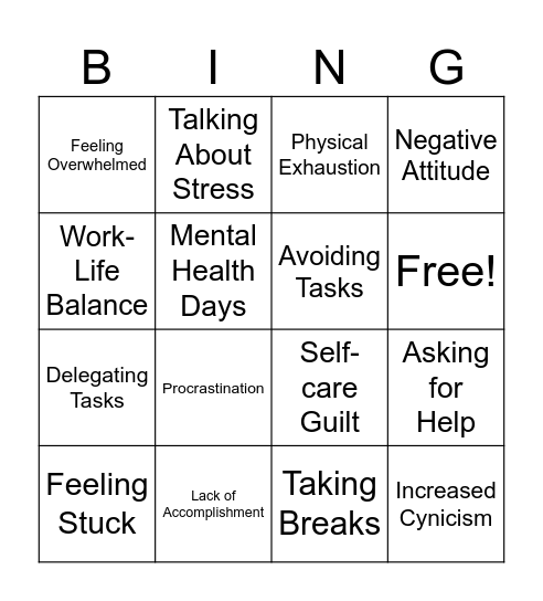BURNOUT ESCAPE BINGO Card