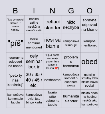 sem-go Bingo Card