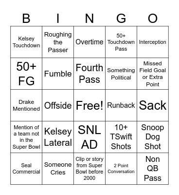 Super Bowl Bingo! Bingo Card