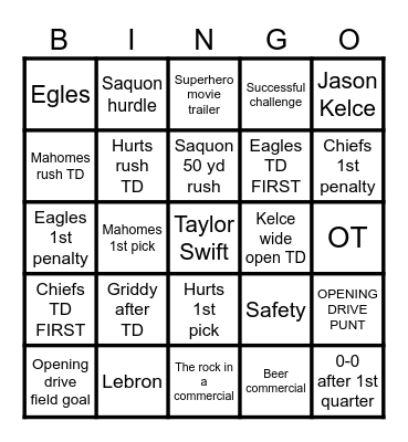 Super Bowl 59 Bingo Card