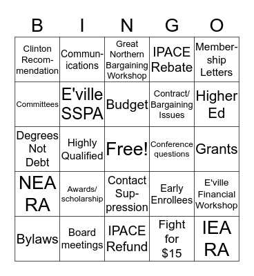 IEA Connect Bingo Card