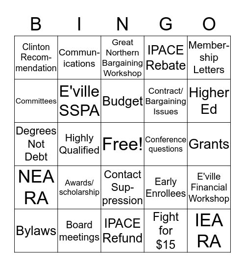 IEA Connect Bingo Card