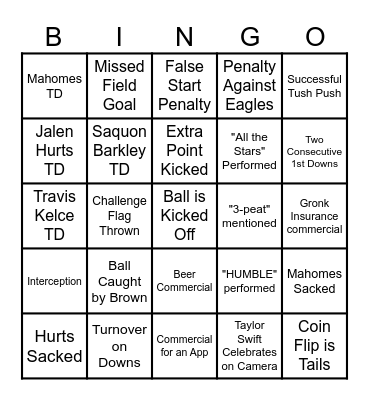 Super Bowl LIX Bingo Card